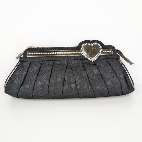 Vtg Y2K GUESS Black Heart Evening Clutch Rhinestone Bag Whimsigoth Dark Romantic - Picture 2 of 9